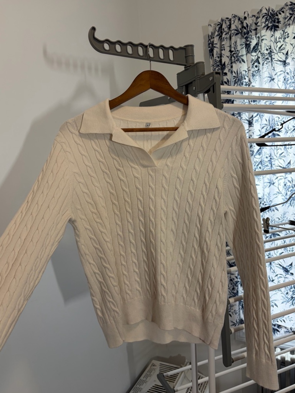 Women's Cream Cable Knit Polo Sweater